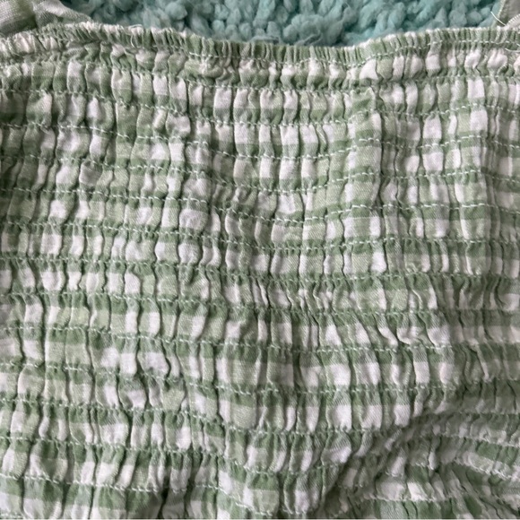 American Eagle Women SET Crop Top Pants Shirt Ruffle Gingham Green White Tie - Picture 3 of 13
